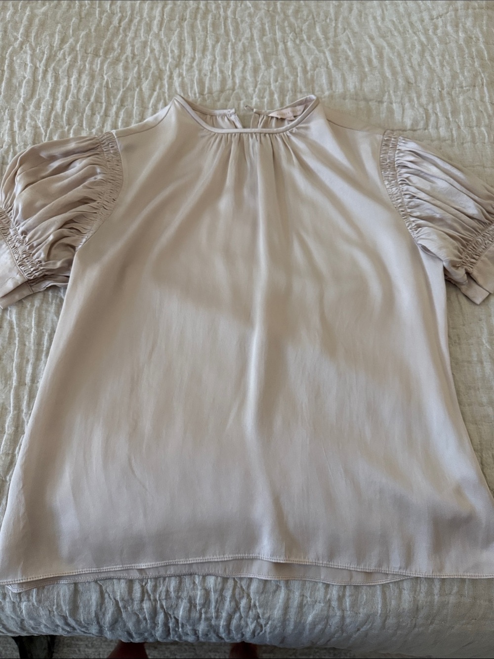 Rebecca Taylor Blush Puff Sleeve Silk Blouse